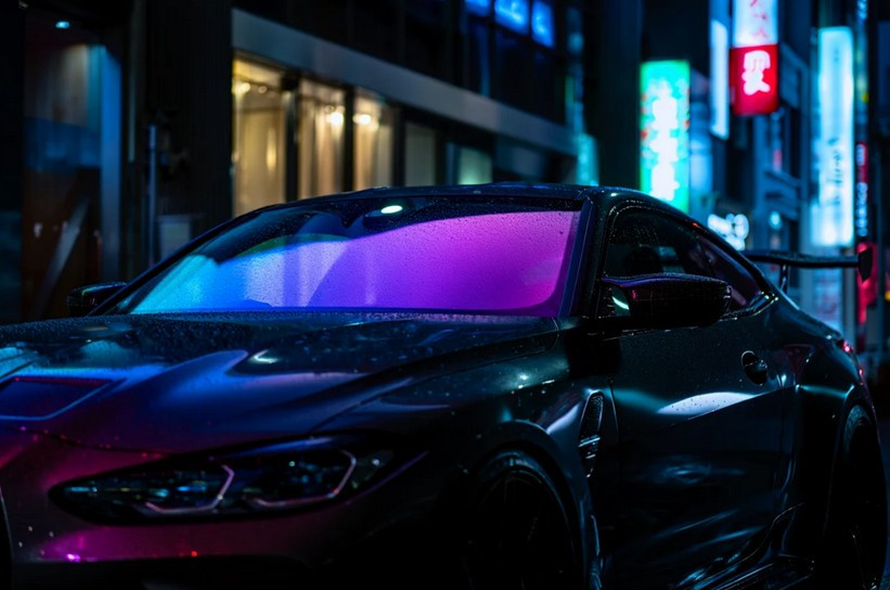 Цветная тонировка автомобиля пленкой хамелеон.
