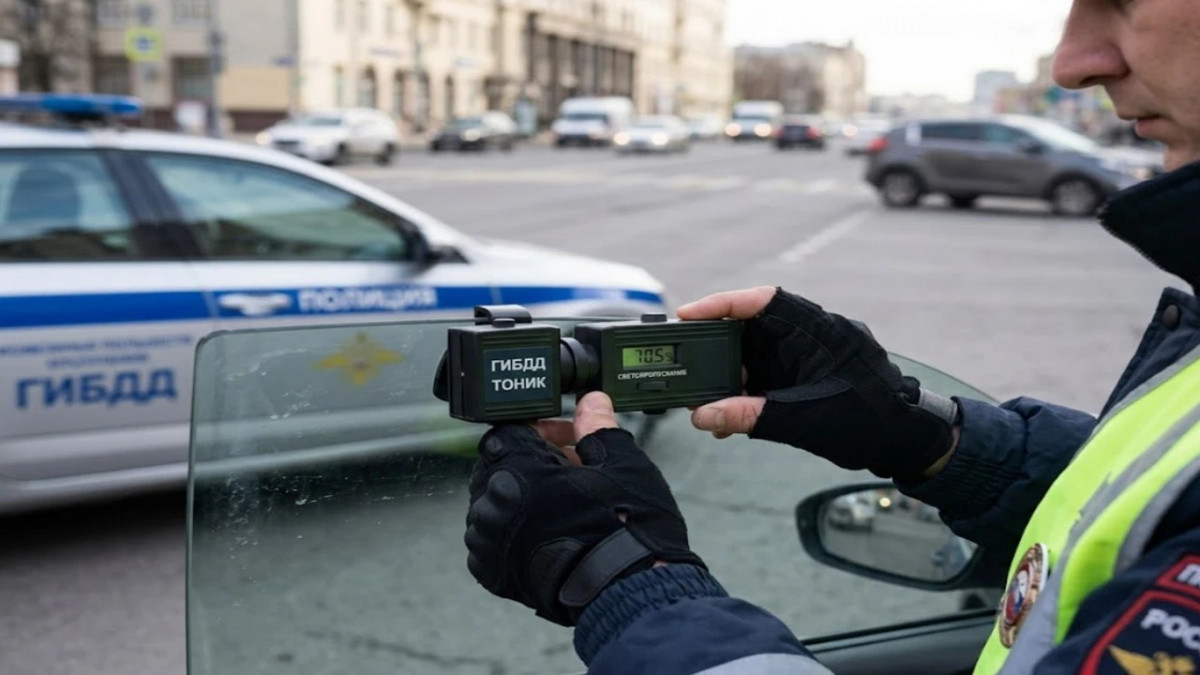 Проверка тонировки стекол автомобиля прибором тауметр инспектором ГИБДД.
