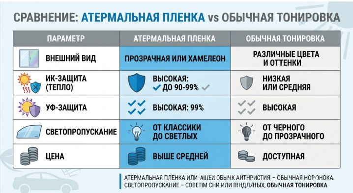 Сравнение характеристик атермальной и обычной тонировочной пленки сравнение атермальной и обычной тонировочной пленки характеристики